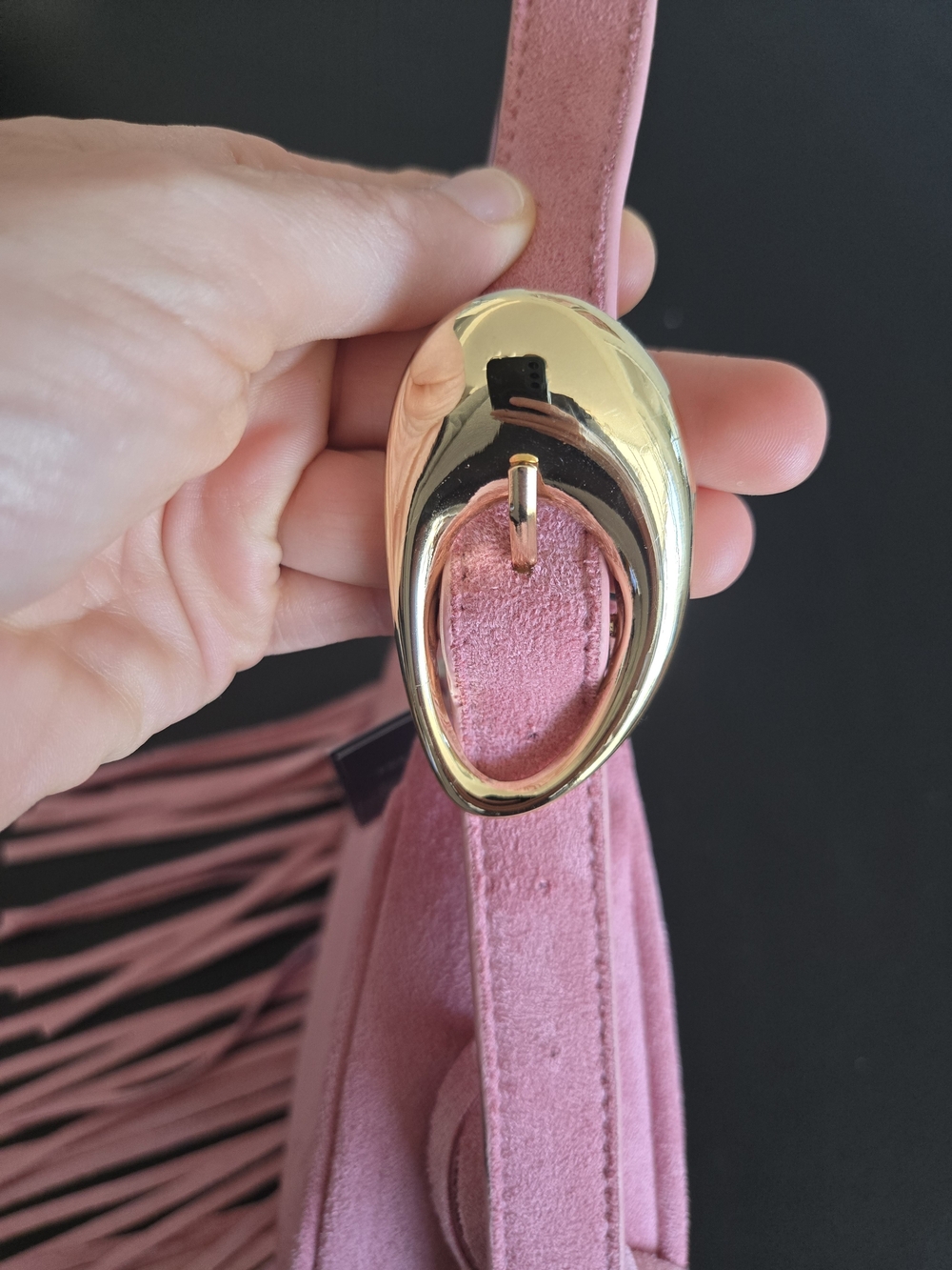 NWT Universal Thread Pink Faux Suede Fringe Crescent Shoulder Bag - Picture 3 of 13